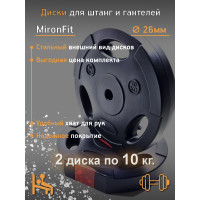 Набор из 2-х дисков, блины для гантелей пластиковые по 10 кг. Mironfit